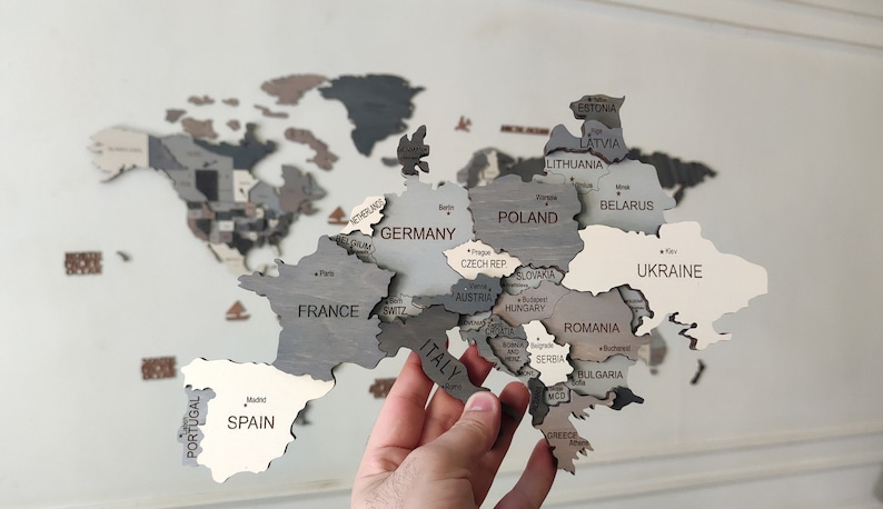 3D Wooden World Map, Home Decor, World Map Wall Art, Gray World Map, Gift for Anniversary, Housewarming Gift, Gift for boyfriend, Wall Map image 9