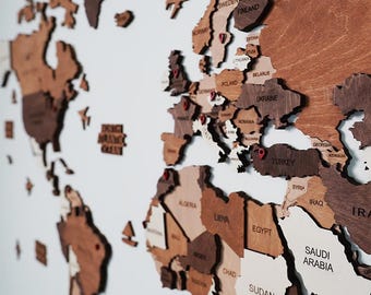 3D Wooden World Map Wall Decor, Large Wall Art, Modern Home Decoration