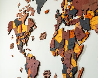 Wooden World Map, 3D World Map, Home Decor, Gift for Boyfriend, Office Wall Art