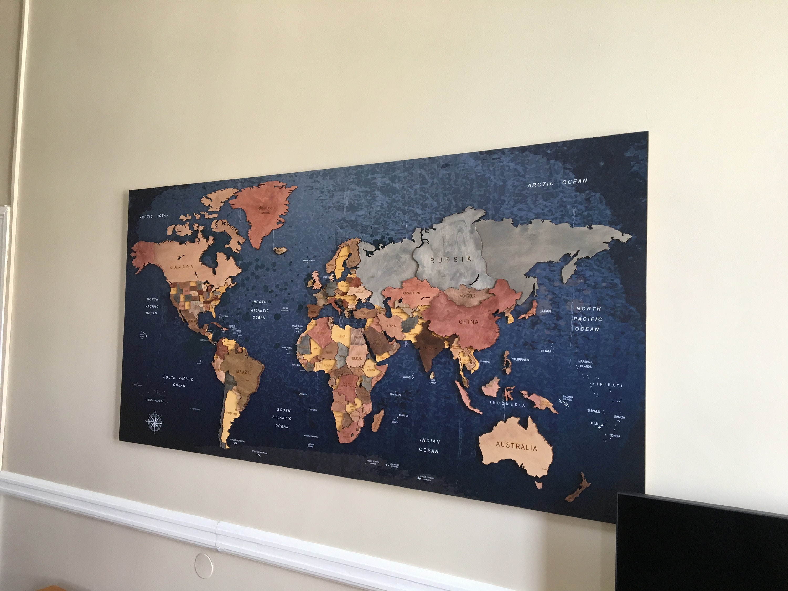 Canvas Wall Art - World Map on Wood by Jamie MacDowell ( Maps > World Map art) - 18x26 in