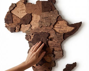 Home Decor, Wooden Africa Map, Push Pin Map, Housewarming Gift, Office Decor, 3D Wooden Africa Map