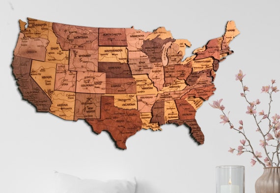 Wood Usa Wall Map Wooden America Map 3D America Map Wood Usa Map 3D Usa Map | Etsy Canada