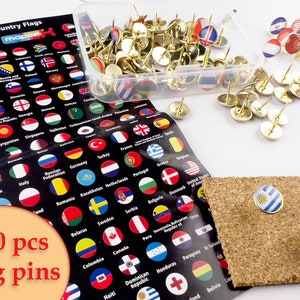 Country Flag Push Pins, 100 pcs Flag Pins, World Map Pins, Country Pins, Push Pins, World Map Gift