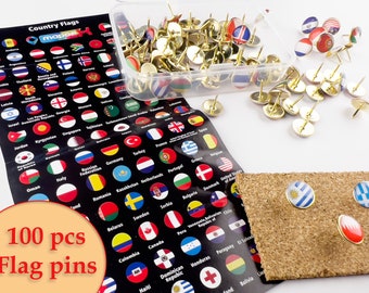 Punaises drapeau de pays, 100 épingles drapeau, épingles carte du monde, épingles pays, punaises, cadeau carte du monde