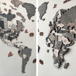 shades of grey and white colors wooden world map