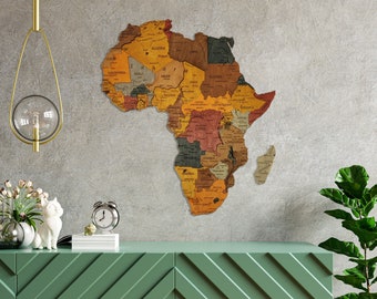 Wooden Africa Map, Home Decor, 3D Wood Africa Map, Detailed Africa Map for Wall, 3D Africa wall art, Office Decor, gift for girlfriend,