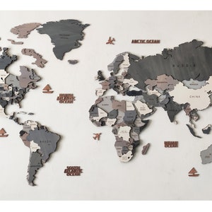 3D Wooden World Map, Home Decor, World Map Wall Art, Gray World Map, Gift for Anniversary, Housewarming Gift, Gift for boyfriend, Wall Map image 5