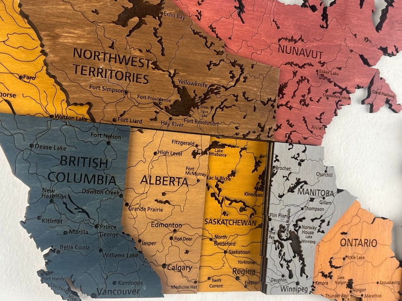 Wooden Canada Map 3D Canada Map 3D Wood Canada Map Detailed Etsy