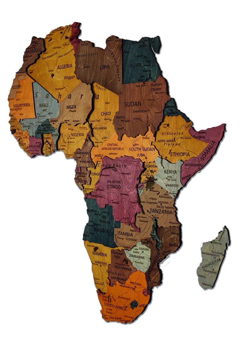 Wooden Africa Map, Home Decor, 3D Wood Africa Map, Detailed Africa Map for Wall, 3D Africa wall art, Office Decor, gift for girlfriend, image 4