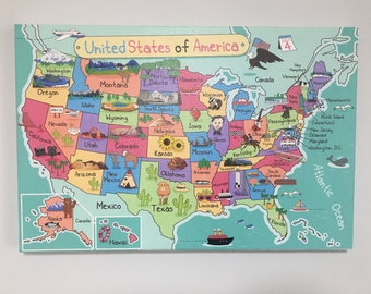 USA Map Canvas: Ready to Hang Travel Pin Board (60 x 40 cm)