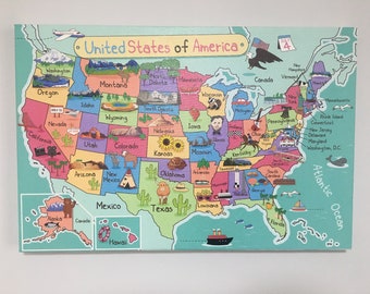 Canvas USA Map, pronto da appendere, regalo housewarmşng, Canvas Map