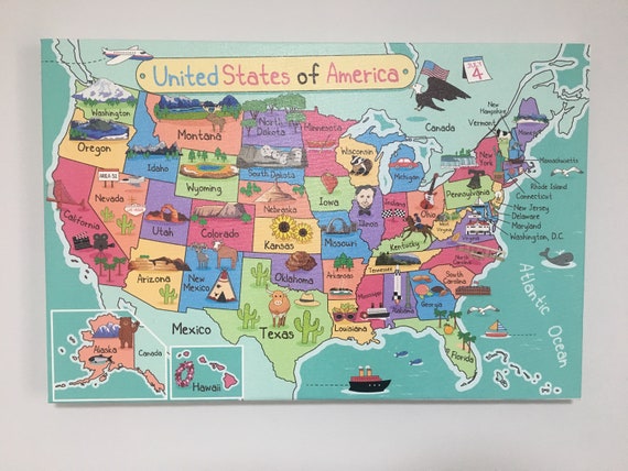 アメリカ地図キャンバス：すぐに掛けられるトラベルピンボード（60 x 