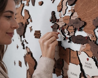 Mapa del mundo 3D de madera, decoración para el hogar y la oficina, mapa del mundo para pared, decoración para apartamentos, regalo de aniversario, mapa de viaje para pared, mapa de viaje con chinchetas