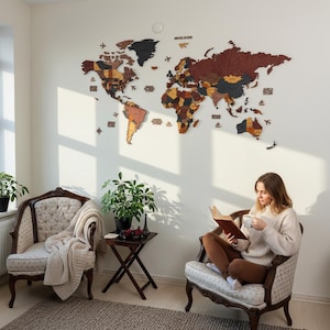 Wooden World Map, 3D World Map, Home Decor, Gift for Boyfriend, Office Wall Art image 6