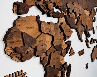 Mapa del mundo 3D de madera para pared, regalo de inauguración de casa, regalo de aniversario, decoración del hogar