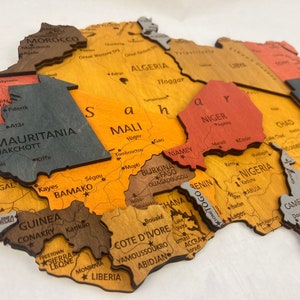 Wooden Africa Map, Home Decor, 3D Wood Africa Map, Detailed Africa Map for Wall, 3D Africa wall art, Office Decor, gift for girlfriend, image 7