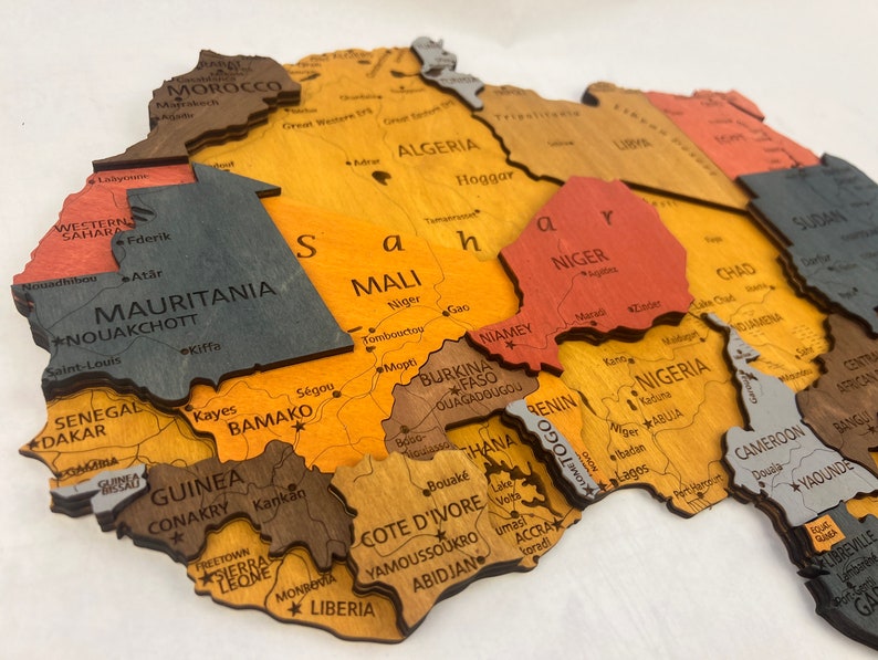 Wooden Africa Map, Home Decor, 3D Wood Africa Map, Detailed Africa Map for Wall, 3D Africa wall art, Office Decor, gift for girlfriend, image 7