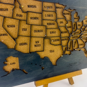 Carte des États-Unis en liège pour punaises, cadeau carte des États-Unis en liège et en bois, carte des États-Unis d'Amérique avec punaises, cadeau, petite carte des États-Unis