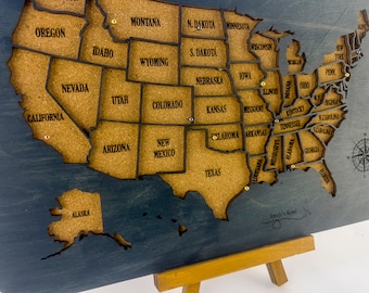 Cork Board USA Map with Push Pins: Wooden Travel Keepsake (15x10)