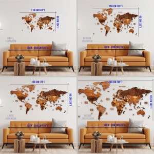3D Wooden World Map, 5th Anniversary Gift for Couples, Wood Map of the World Travel Wall Décor, World Traveler Gift, Office World Map image 9