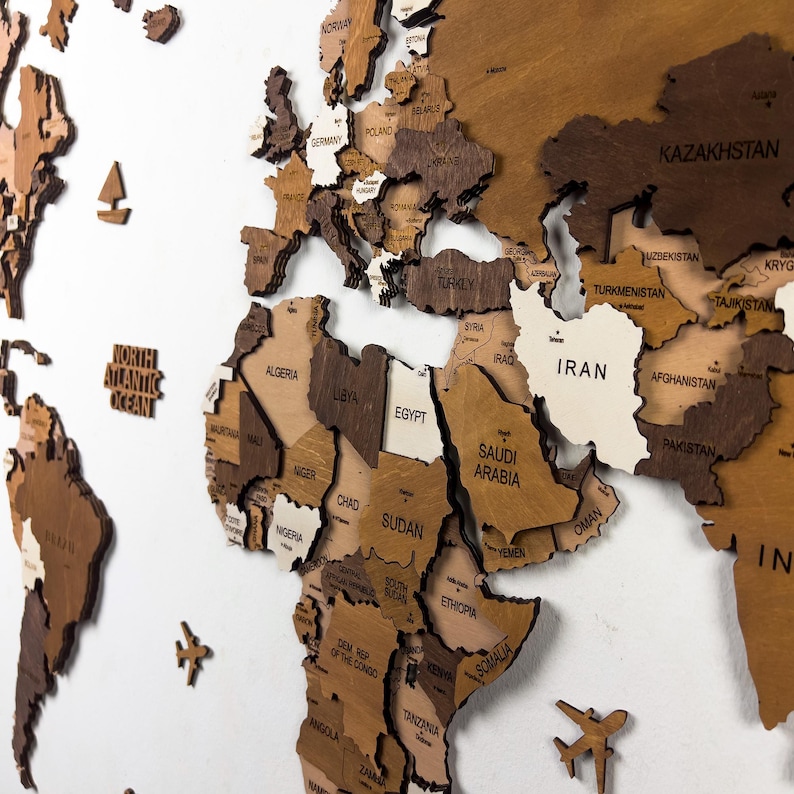 3D Wooden World Map Wall Art, Housewarming Gift, Anniversary Gift, Home Decor image 17
