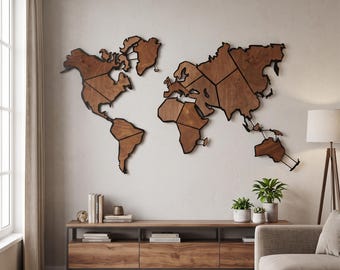 Large Metal World Map Wall Art, Black Metal and Wood World Map, Oversized Modern Map Decor for Living Room & Office