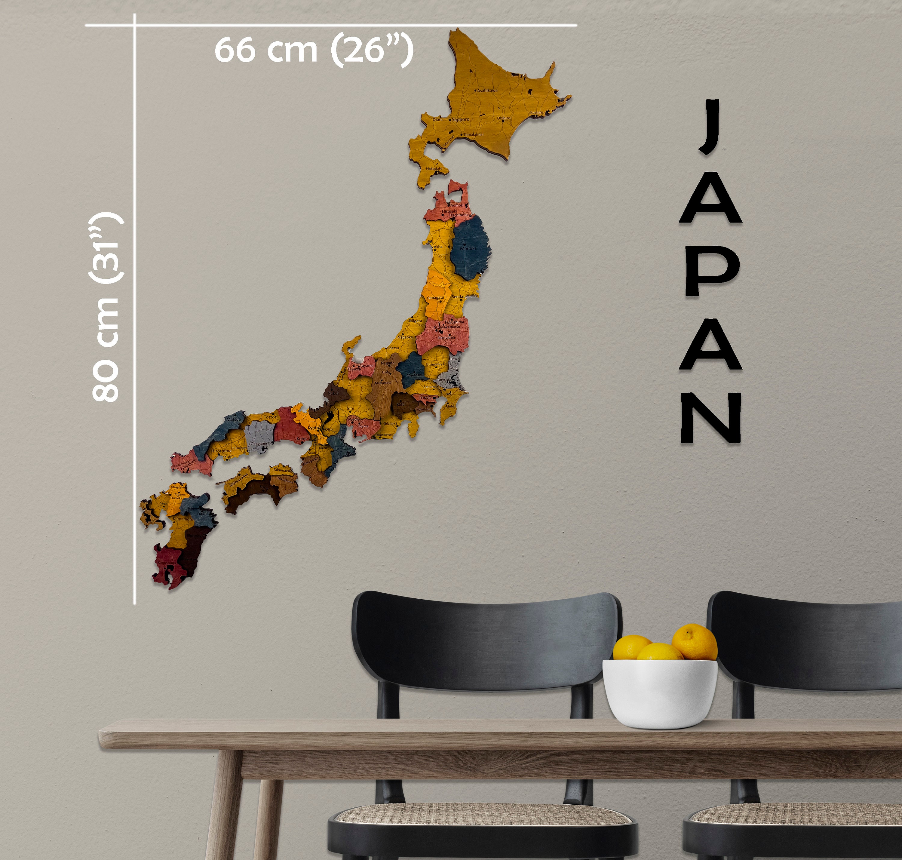 3D木製日本地図：日本の州を詳細に描いた壁アート - Etsy 日本