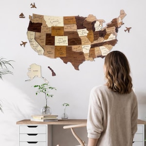 3D Wooden USA Map, US Travel Map, Push Pin Map, USA Wooden Wall Map, Housewarming gift, Home Decor, Anniversary Gift
