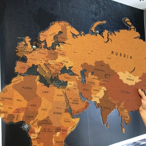 Mapa świata z korka na szpilkach z pleksiglasu Mapa 3D z korka Mapa świata Mapa podróżnika Mapa prezentowa Mapa świata z korka Mapa świata artystycznego Mapa z pleksiglasu Przypnij to