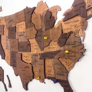 Houten kaart van Amerika, 3D-kaart van Amerika, houten kaart van de VS, vastzetbare kaart van de VS, cadeau Amerikaanse kaart, woondecoratie Amerikaanse kaart, kantoorinrichting, cadeau voor girlfirend
