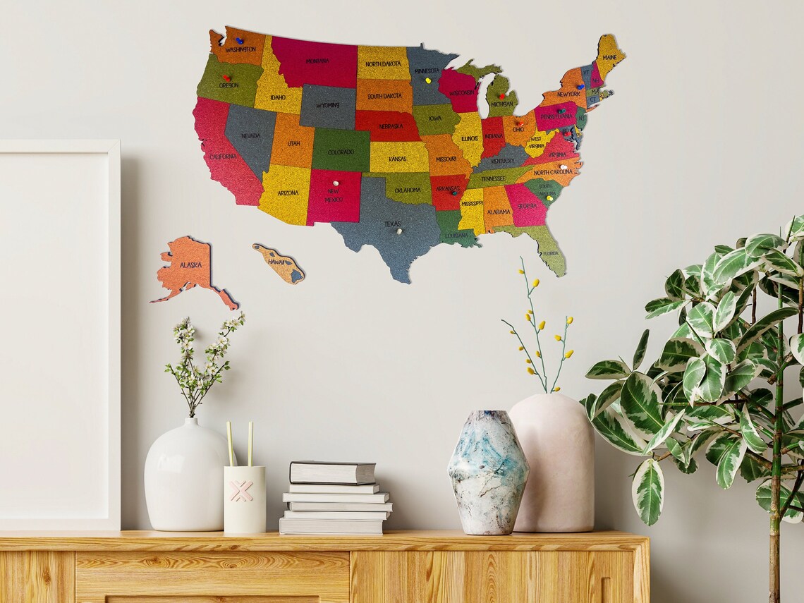 3D Cork US Map Cork Map of USA USA Cork Map Push Pins Wall Etsy