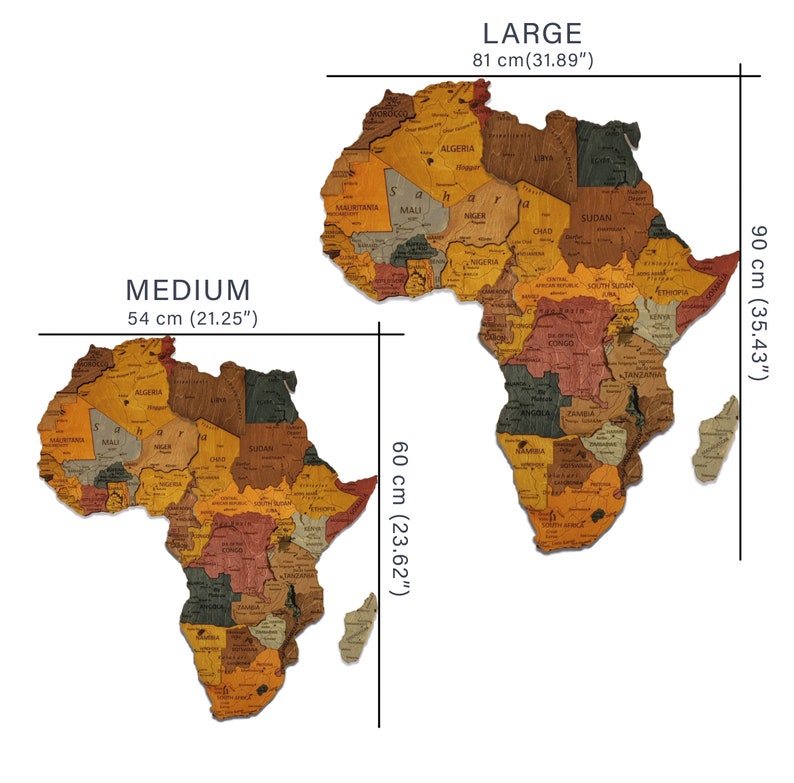 sizes for our 3d wooden africa map design