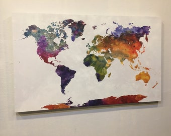 Canvas wereld kaart-aquarel kaart