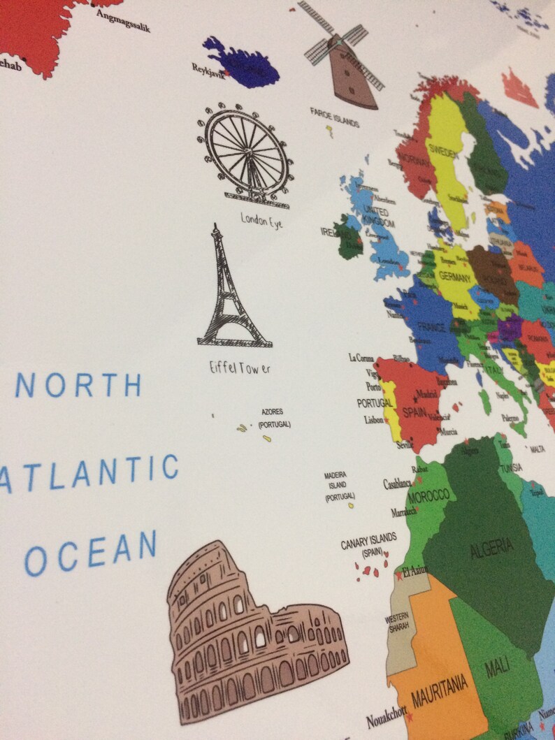 World Map with Landmarks Traveller Map Gift Map Hallowen gift | Etsy