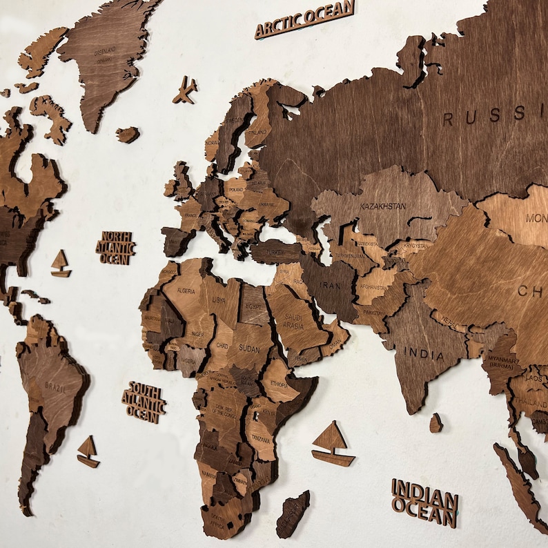 World Map Wood Map Wall Art Decor Wooden World Map 3D - Etsy