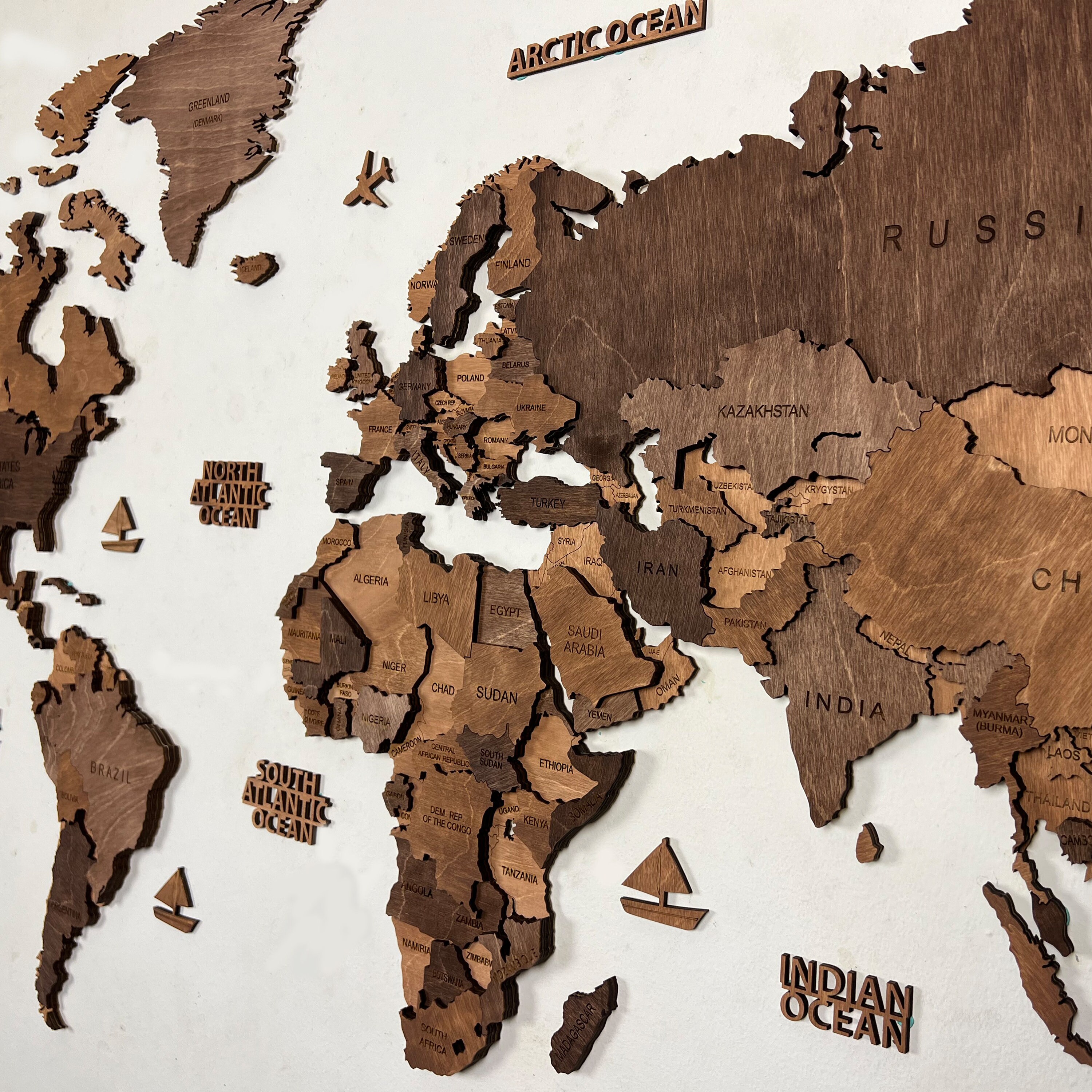 World Map Wood Map Wall Art Decor Wooden World Map 3D - Etsy UK