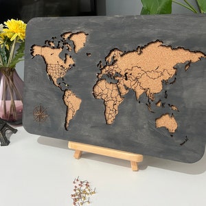 Cork Board World Map for push pins, customizable gift, push pin world map, cork world map gift, gift for boyfriend, gift for girlfriend