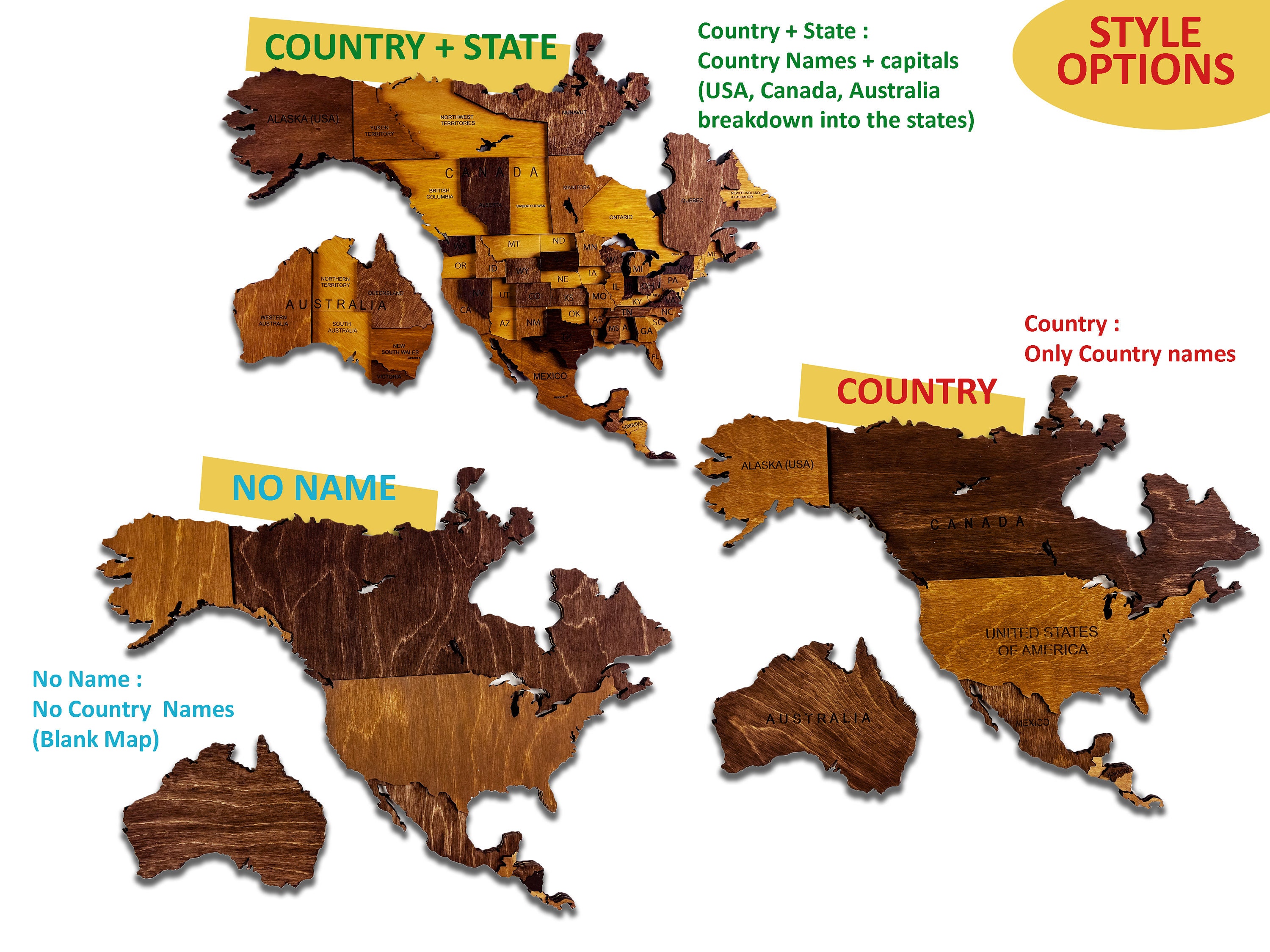 World Map Wood Map Wall Art Decor Wooden World Map 3D Etsy UK