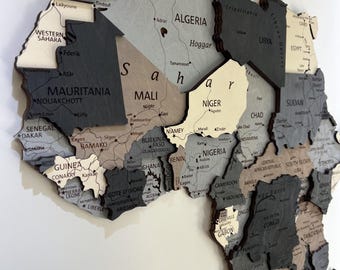 Decoración para el hogar, mapa de África de madera, mapa con chinchetas, regalo de inauguración de casa, decoración de oficina, mapa de África de madera en 3D, regalo para el Día del Padre