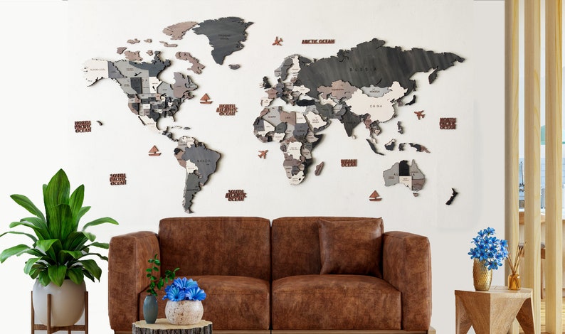 3D Gray Wooden World Map,
Coal wooden world map