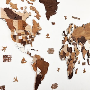 Carte du monde en bois 3D, cadeau 5e anniversaire pour couple, carte du monde en bois, décoration murale de voyage, cadeau voyageur du monde, carte du monde de bureau image 2
