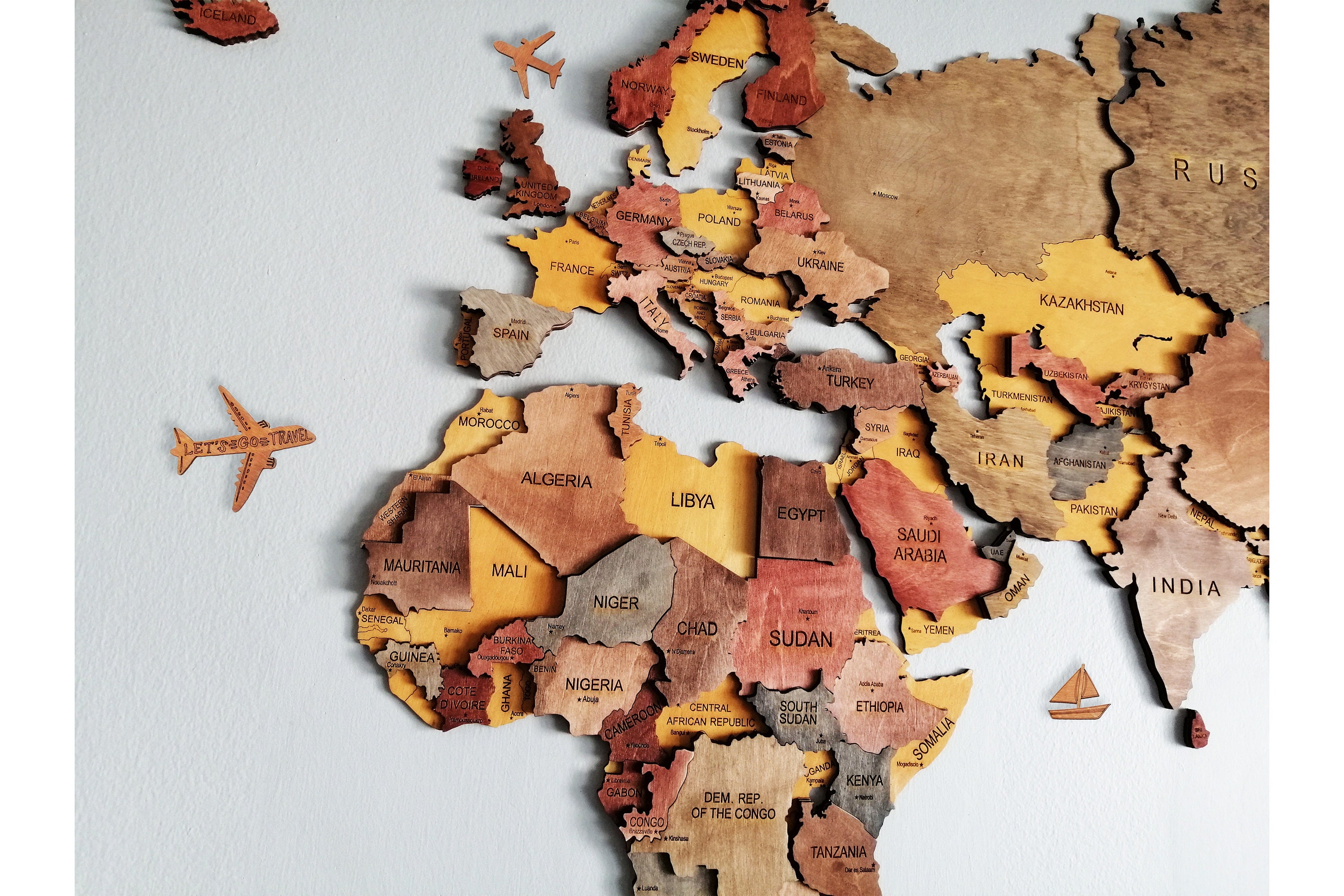 Canvas Wall Art - World Map on Wood by Jamie MacDowell ( Maps > World Map art) - 18x26 in