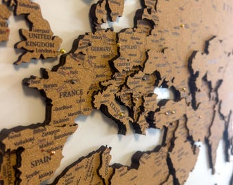 3D Cork World Map with Free Pins: Travel Pin Board, Home & Office Decor map