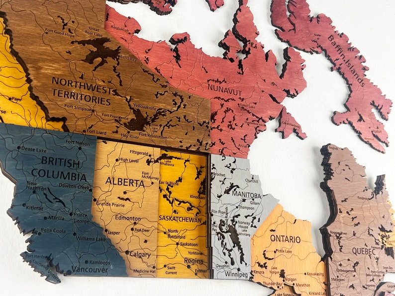 Wooden Canada Map 3D Canada Map 3D Wood Canada Map Detailed Etsy