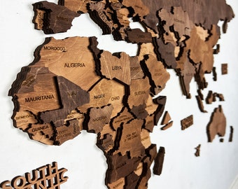 Mappa del mondo in legno 3D, regalo per il 5° anniversario per coppie, mappa in legno della decorazione da parete per viaggi nel mondo, regalo per viaggiatori del mondo, mappa del mondo per ufficio