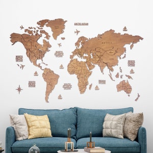 Carte du monde en bois 3D, cadeau 5e anniversaire pour couple, carte du monde en bois, décoration murale de voyage, cadeau voyageur du monde, carte du monde de bureau image 10