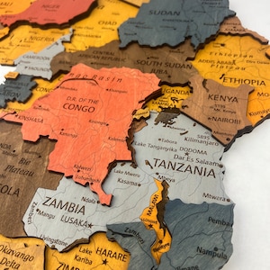 Wooden Africa Map, Home Decor, 3D Wood Africa Map, Detailed Africa Map for Wall, 3D Africa wall art, Office Decor, gift for girlfriend, image 2