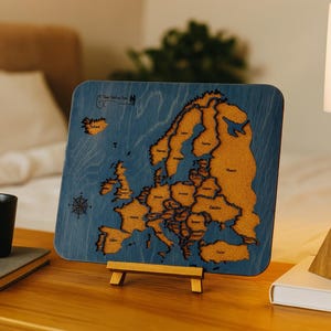 Pinboard Europe Map Customizable Cork & Wood Map with Pins, Pin Your Travels, Cork Europe Map, Anniversary gift, Wood Europe Map