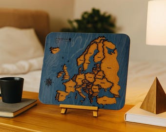 Customizable Cork & Wood Europe Travel Map with Pins