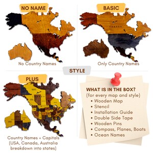Wooden World Map, 3D World Map, Home Decor, Gift for Boyfriend, Office Wall Art image 2